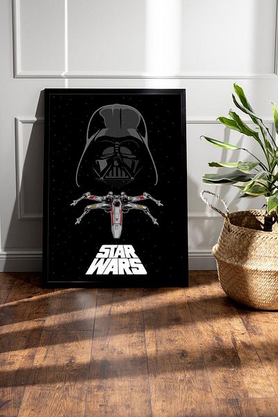 Saturn Star Wars Darth Vader Framed Painting - Space Wars Fim Poster Painting