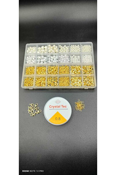 Egem aksesuar Set de perle galben-alb-crem într-o cutie de 24