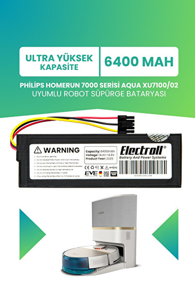 ELECTROLL Philips Homerun 7000 Serisi Aqua Xu7100/02 Batarya (ULTRA YÜKSEK KA...