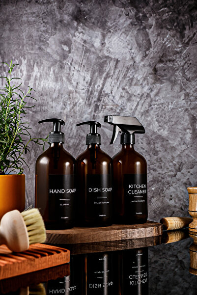 TheBRo صابون يد سلسلة سوداء اللون كهرمانية سعة 500 مل، منظف أطباق وموزع صابون...