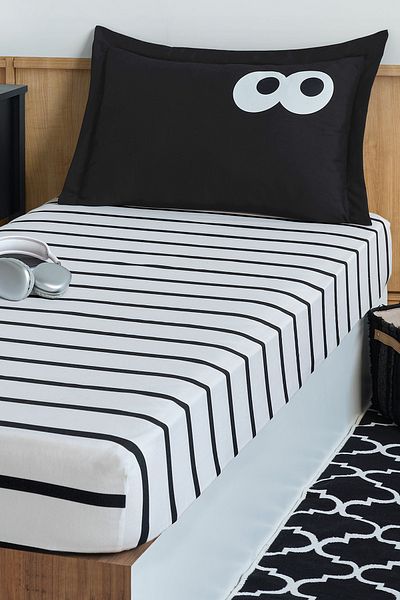 Eponj Home Single Black Funny Pes Elastic Sheet Set