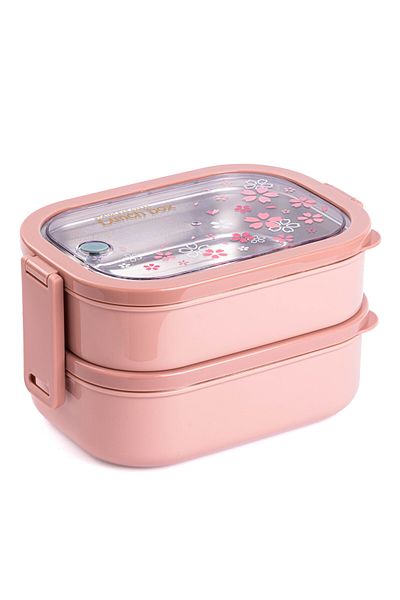 Tantitoni Pink Stainless Steel Two Layers Food Transport Container - 2.3L Tedemei