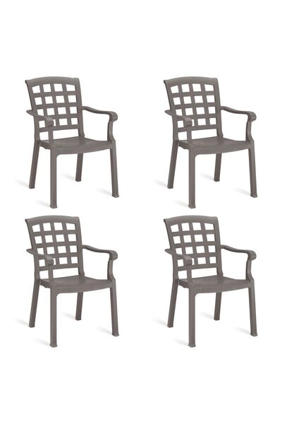 Papatya Pasha Plastik Koltuk Küllü Kahve 4lü Paket - Bahçe, Balkon, Teras San...