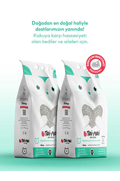 Toi Moi 2'li Avantaj Paketi Kokuya Hassas Topaklanan Tozsuz Kokusuz Bentonit Kedi Kumu 2x5lt