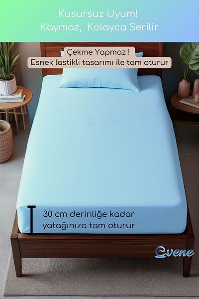 Evene Set cearșafuri de pat unic - Set husă pilotă moale și durabilă - Culoare albastră - 100x200