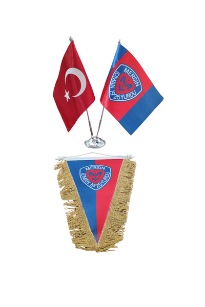 Oysal Bayrak Mersin İdman Yurdu Spor Masa Bayrağı - 2 Li Direkli ve Üçgen Püs...