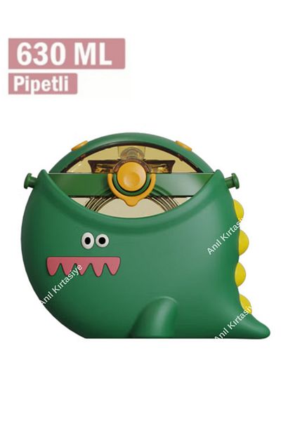 Vagonlife Cocosmile 630ml Silicone Cute Green Dinosaur Theme Tritan Children's Flask with Straw and Strap
