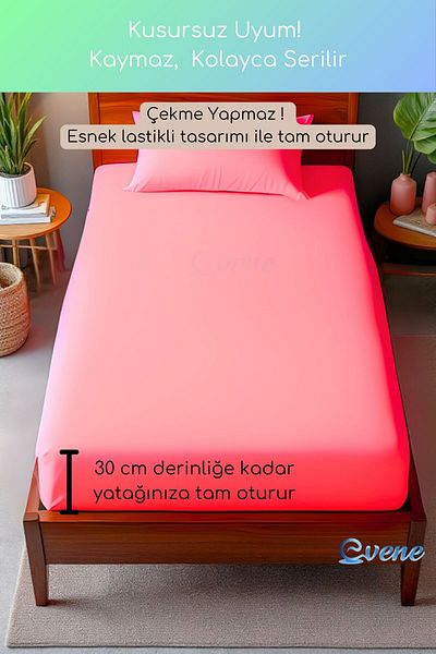 Evene Single Fitted Sheet Set - Soft and Durable Duvet Cover Set - Pink Color - 100X200