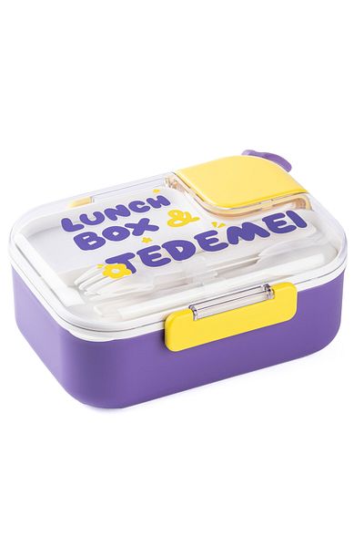 Tantitoni Tedemei Purple Stainless Steel 2-Section Fork and Spoon Food Carriage Container 750ml