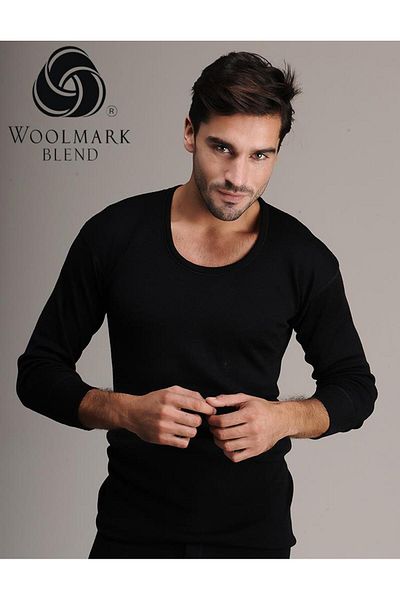Hasyün 4002 Ανδρικό μαύρο μακρυμάνικο μάλλινο εσώρουχο