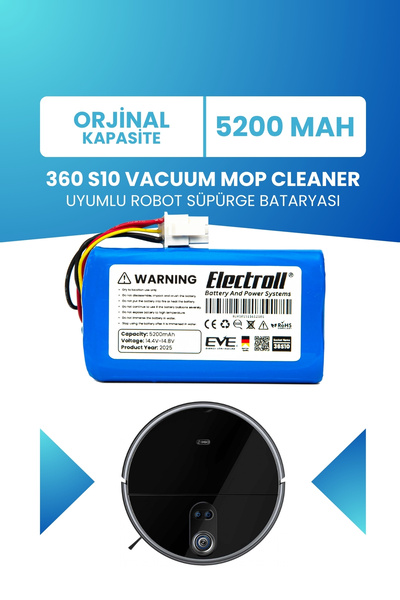 ELECTROLL 360 S10 Vacuum Mop Cleaner Batarya (ORJİNAL KAPASİTE) 5200mah Pil Robot Süpürge Bataryası Qh100003