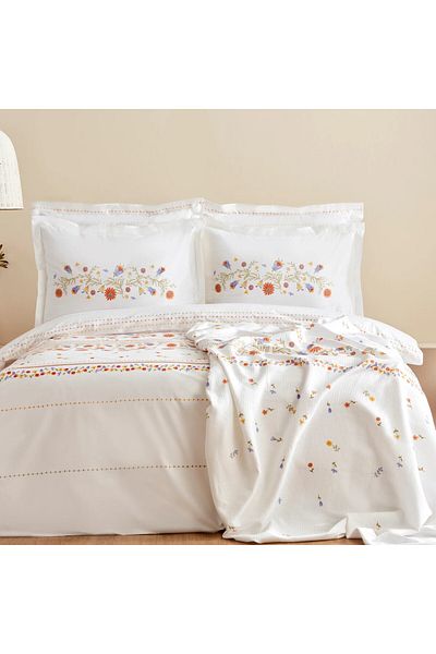 Karaca Home Clarice 100% Baumwolle Doppelbett Duvet-Pike Set Multicolor