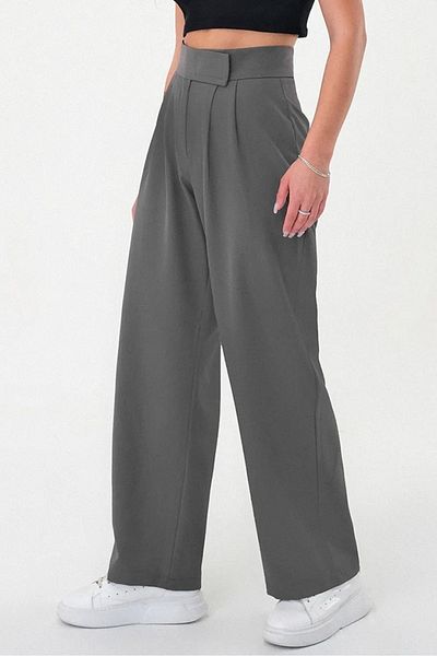 Bestenur Anthracite Velcro Palazzo Trousers 1353