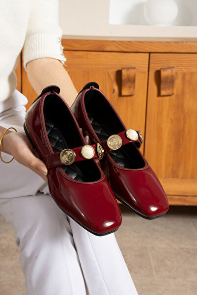 STOCON Claret Red Ballerina Detailed Star Model Γυναικεία Casual Παπούτσια - STC1081