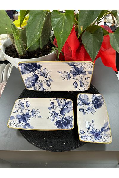 ACAR Freesia 3-Piece Ceramic Boat Plate