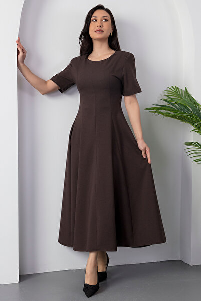 PULLIMM Oval Neckline Piece Short Sleeve Dress Ny4515