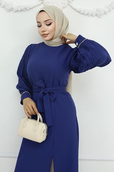 Modamihram Indigo Pleated and Slit Suit - 19239