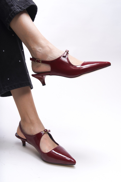 Riccon Iohthion Burgundy Patent Leather Women's Stiletto Shoes - 001201