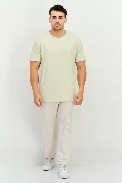 French Connection Men Crew Neck Short Sleeve Textured T-shirts, Cream