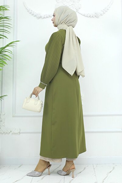 Modamihram Khaki Pleated and Slit Suit 19239