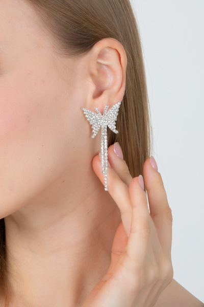 Furtek Aksesuar Kadın Kelebek Motif Sallantılı Minik Zirkon Taşlı Küpe Modeli Nişan Trend Zarif Bijuteri