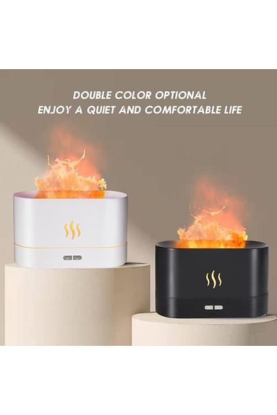 AWH Essential Oil Diffuser, Simulation Flame Mist Humidifier, 180ml, 2 Lights, Auto Shutoff (Black)