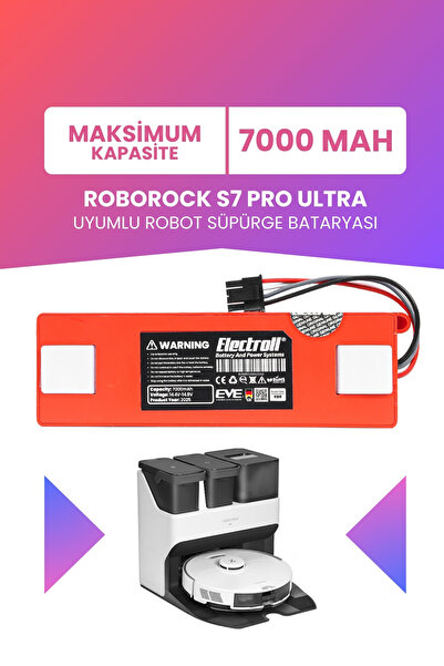 ELECTROLL Roborock S7 Pro Ultra Uyumlu Batarya (YÜKSEK KAPASİTE) 7000mah Kutu...