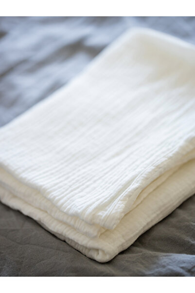 tinylamb Brighton Ekru Müslin 4 Katlı Müslin 100x110m %100 Pamuk Krem Renk Saçaklı Bebek Müslin Battaniye