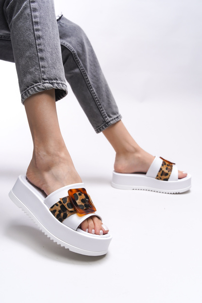 Riccon Papuci de damă Yinqirelle cu piele albă - 001275