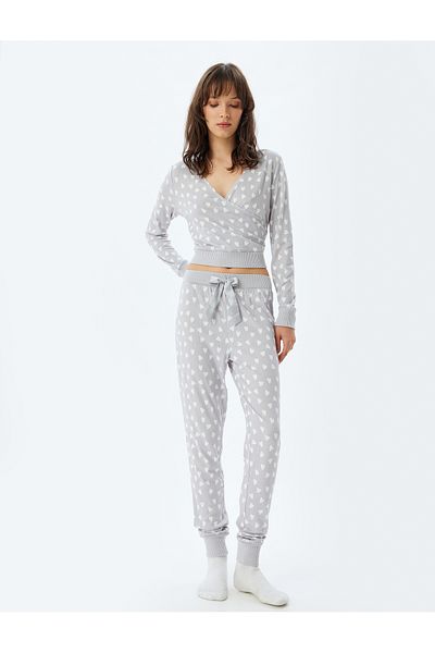 Koton Fleece-Herz-Jogger-Pyjamahose mit Bindegürtel an der Taille