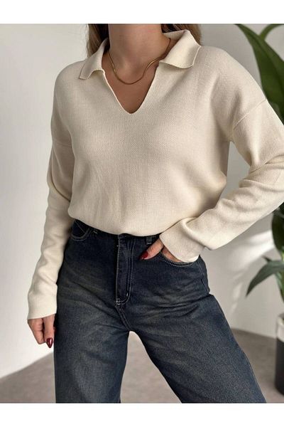 Butik Pulover de bază cu gât polo pentru damă, culoare piatră