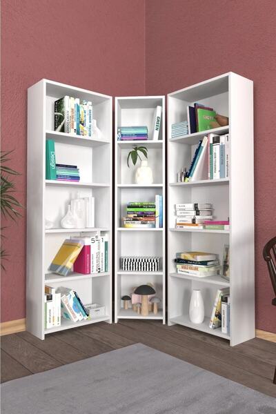 KZY GENİŞ KÖŞE MONTESSORİ KİTAPLIK BEYAZ