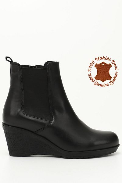 GÖNDERİ(R) Women/Girls Black Zippered Wedge Heeled Genuine Leather Chelsea Boots