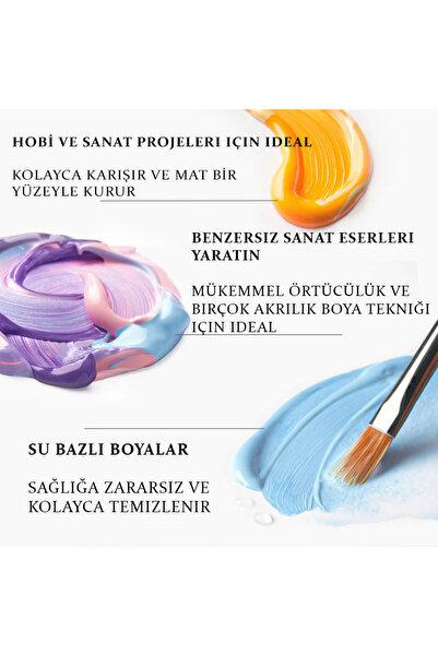 Artzone Akrilik Boya Seti - Tüm Renkler 12 Renk x 500ml + Fırça Hediyeli