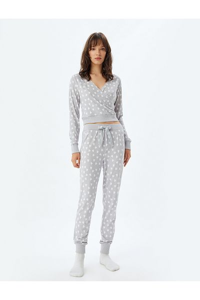 Koton Top de pijama cu mânecă lungă, cu decolteu în V, din lână