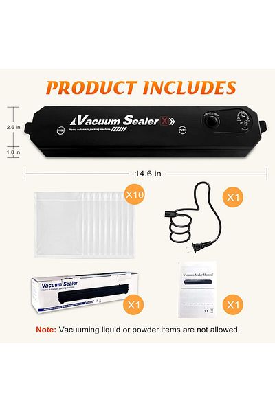 AWH Vacuum Sealer Machine for Food Storage, Automatic Sealing System with 10 Precut Bags (Black)