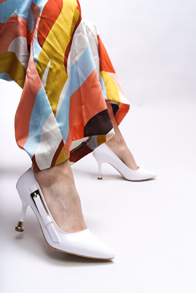 Riccon Ysathae White Patent Leather Women's Heeled Shoes - 0012968