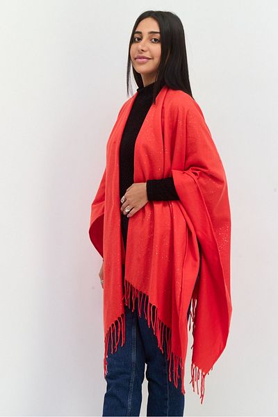 Adrienne Vittadini Women Metallic Ruana Poncho, Red