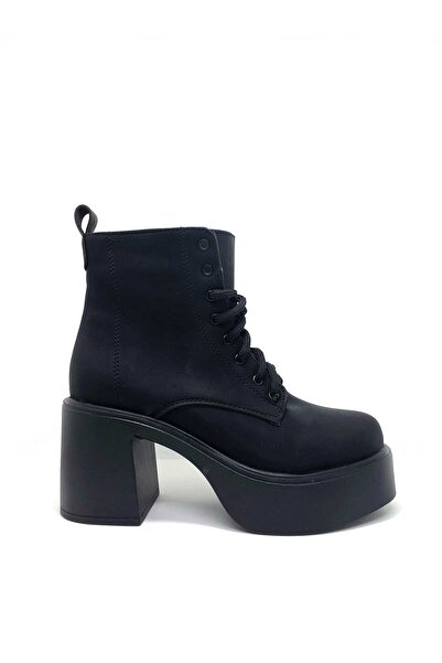 PUNTO Siyah Kadın Yüksek Kalın Taban Fermuarlı Bot