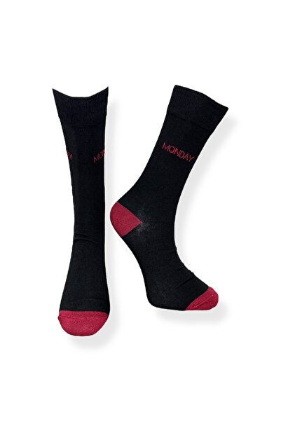 Mevo Tekli Unisex Monday Yazılı Siyah Renkli Esnek Nem Alabilen Pamuklu Çorap