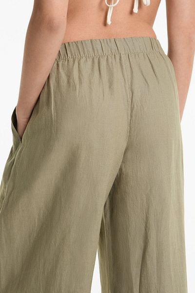 Oysho 100% linen wide straight-leg trousers