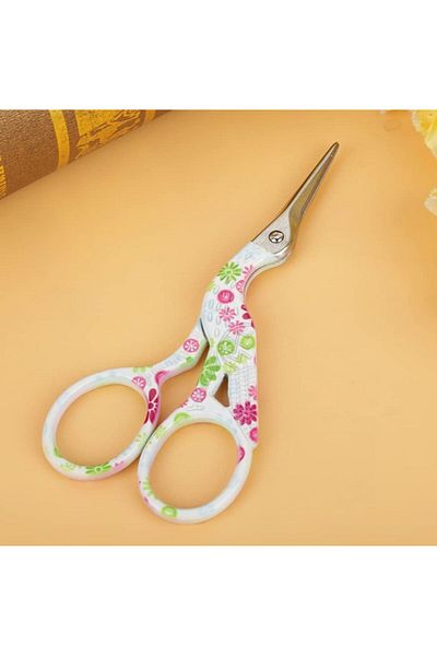 OZN AKSESUAR Vintage Floral Print Embroidered Engagement Scissors - Stork Shaped