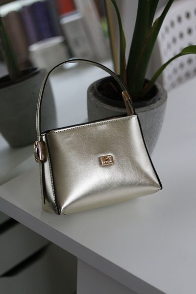 Moom Bag Geantă de umăr de mână pentru femei, cu mâner cu textura strălucitoare, auriu