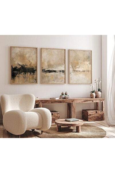 dekorodam Ahşap Çerçeveli 3 Lü Soyut Tablo Home Ev Salon Oturma Odası Yatak O...
