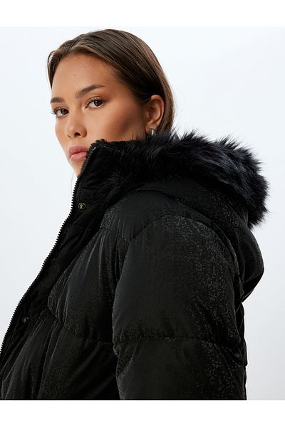 Koton Hooded Plush Detailed Puffer Jacket