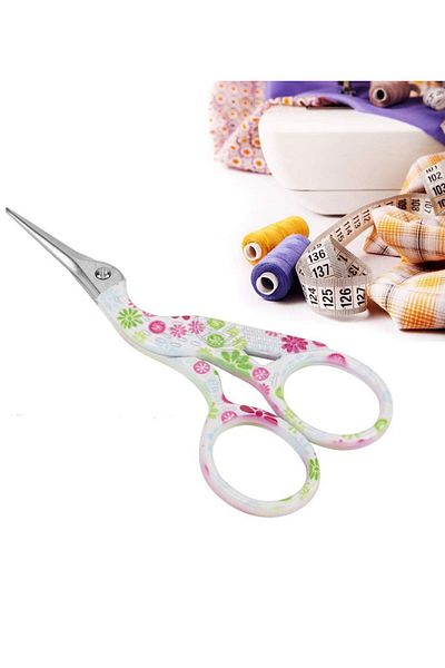 OZN AKSESUAR Vintage Floral Print Embroidered Engagement Scissors - Stork Shaped