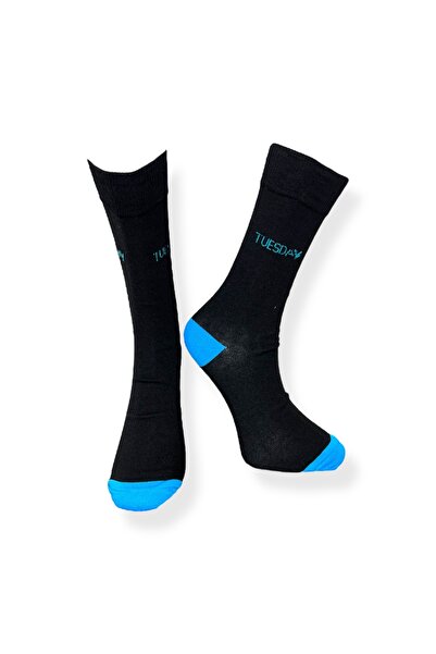 Mevo Tekli Unisex Tuesday Yazılı Siyah Renkli Esnek Nem Alabilen Pamuklu Çorap