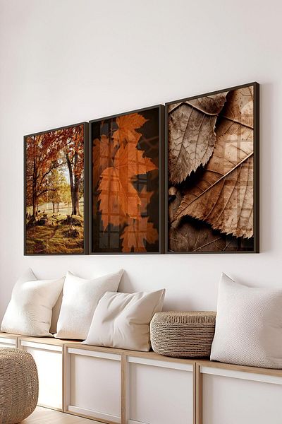 Postifull Set de pictură cu cadru negru, pictură murală cu fotografii de toamnă, set de 3 posteri, nr:300706