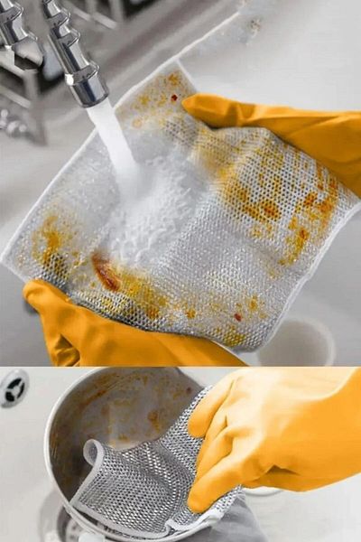 HİROS'H Dishwashing Wire Sponge Wire Cloth Dishcloth Wire Scrubbing Anti-Scratch Kitchen Bathroom