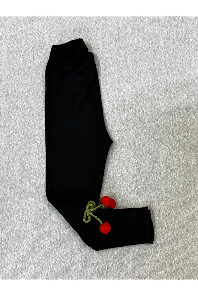 ARYA BABY Kız Bebek-Çocuk Kiraz Aksesuarlı Siyah Beyaz Esnek Fitilli Tayt,Pantolon